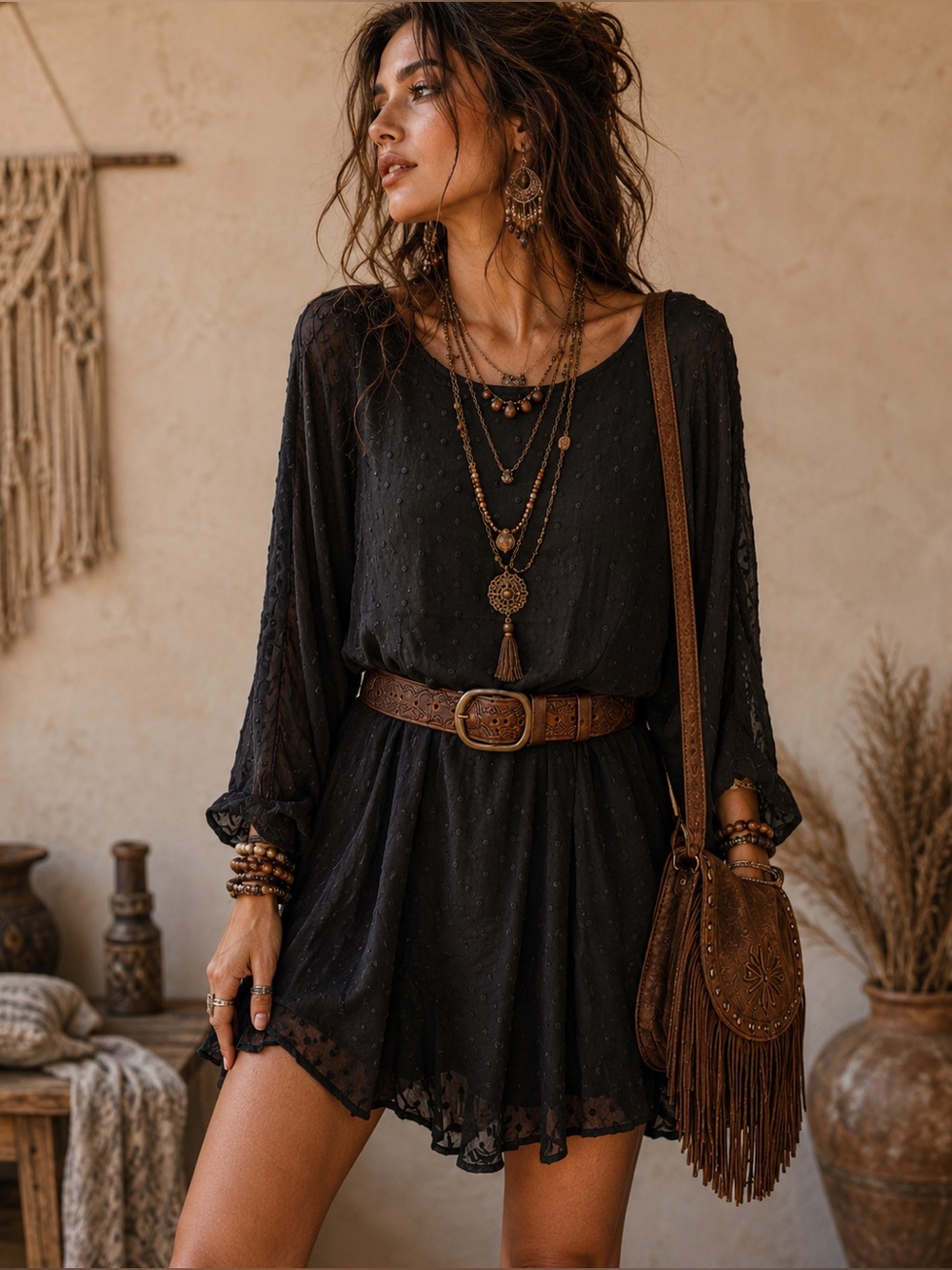 Urban Outfitters Lumiere Black Long Sleeve Swiss Dot Dolman Dress SZ Medium NWT